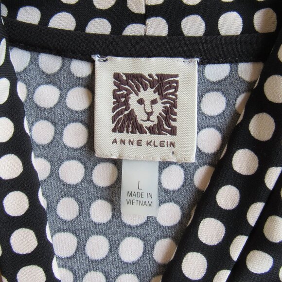 Anne Klein Women's Black/White Sleeveless Pearly Polka Dot Triple Pleat Top Sz L - Picture 5 of 12